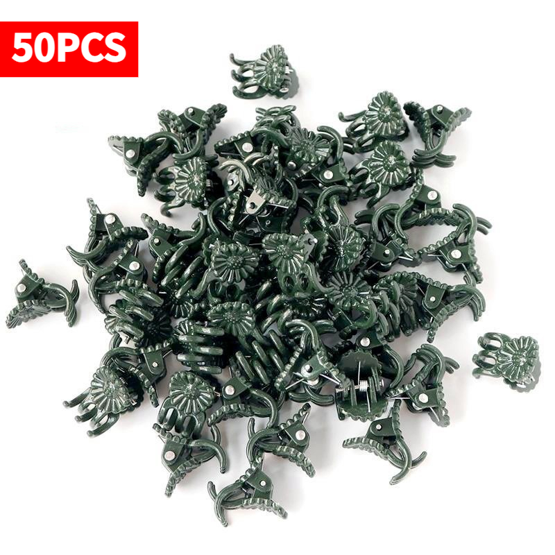 Vine Climbing Plastic - 50 szt. 5-ramiennych ciemnozielonych klipsów do
